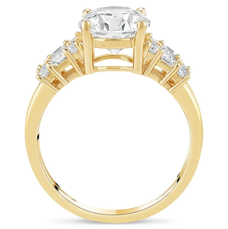 9ct Gold Round Brilliant and Baguette Cubic Zirconia Ring