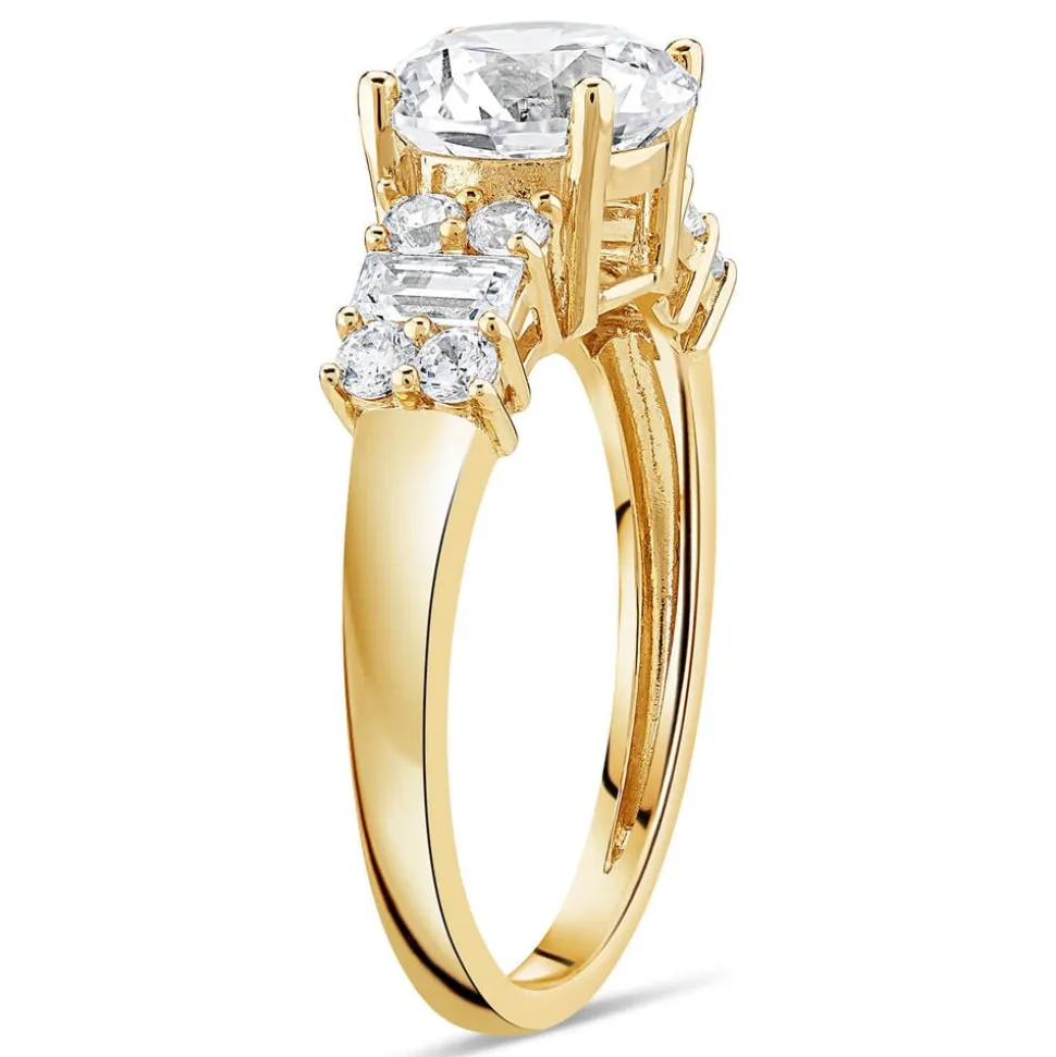 9ct Gold Round Brilliant and Baguette Cubic Zirconia Ring