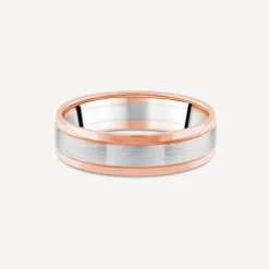 9ct Rose Gold & Platinum 3 Row Plated Centre Men's Wedding Ring