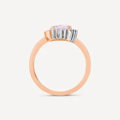 9ct Rose Gold Oval Amethyst & Half Set Diamond Surrounded Ring