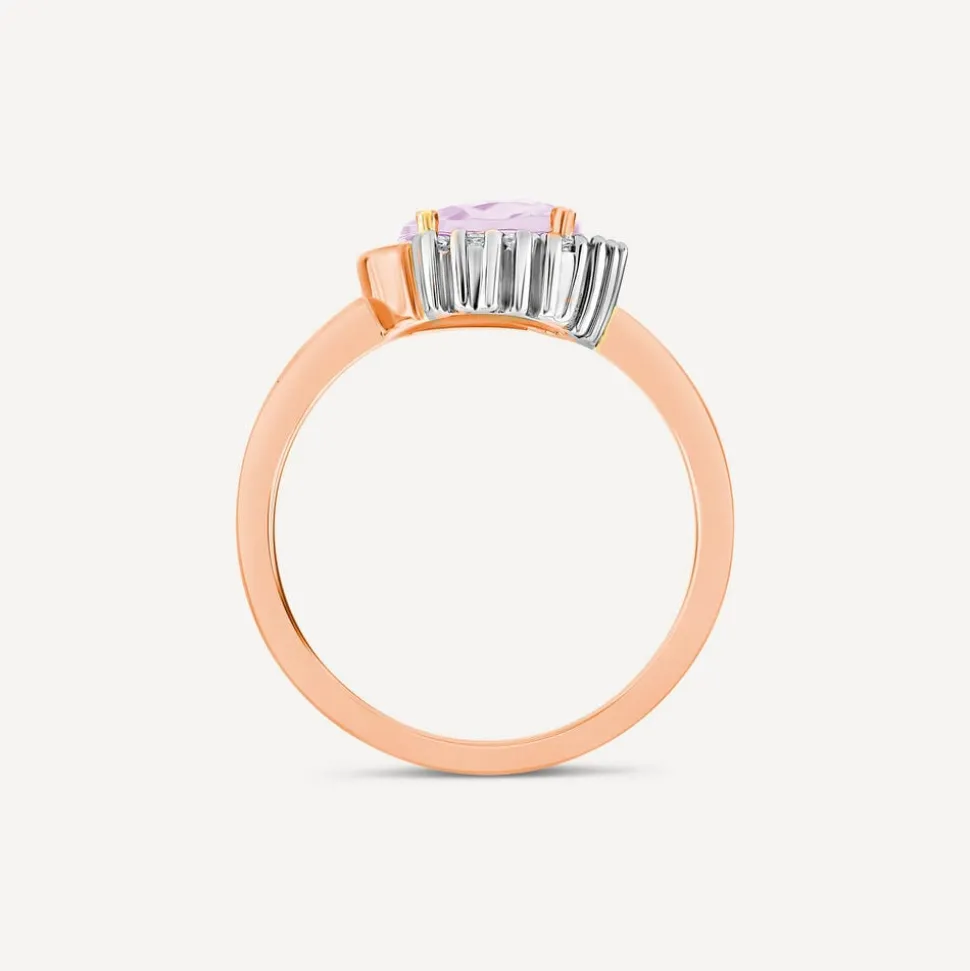 9ct Rose Gold Oval Amethyst & Half Set Diamond Surrounded Ring