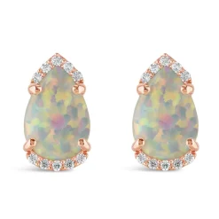 9ct Rose Gold Pear Opal Diamond Top&Bottom Stud Earrings