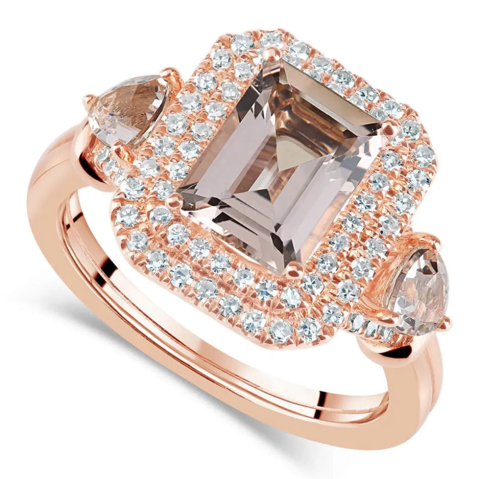 9ct Rose Gold Rectangle Morganite & Diamond Ring
