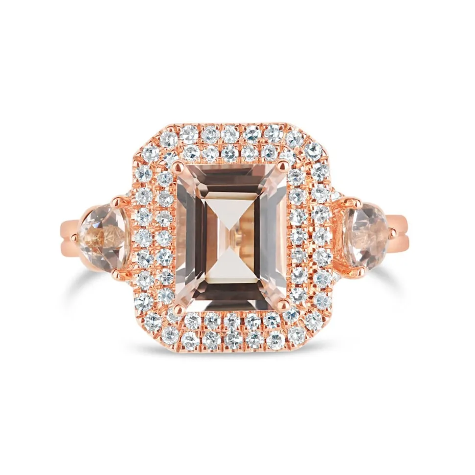 9ct Rose Gold Rectangle Morganite & Diamond Ring