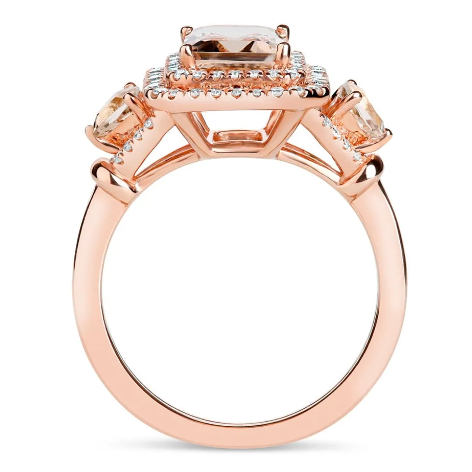 9ct Rose Gold Rectangle Morganite & Diamond Ring