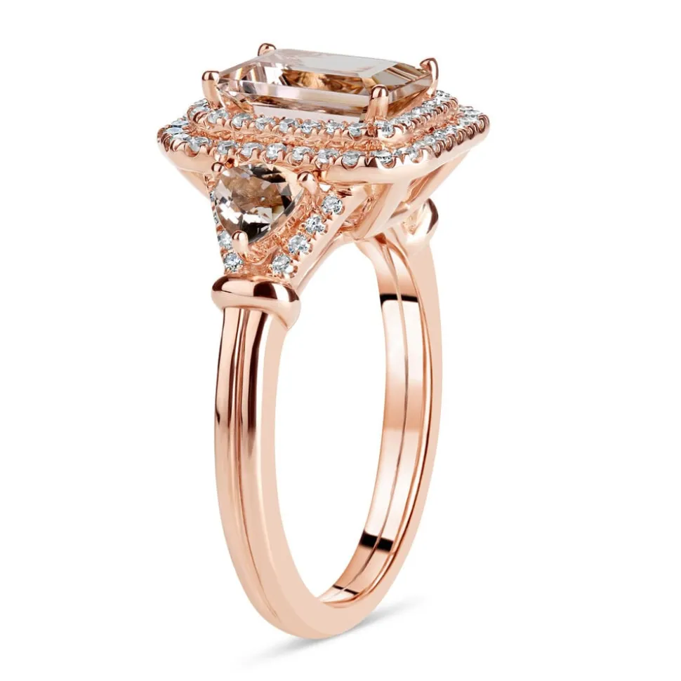 9ct Rose Gold Rectangle Morganite & Diamond Ring