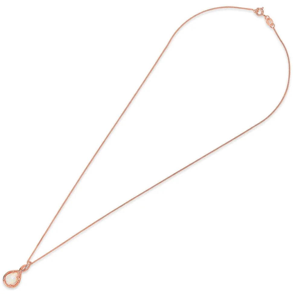 9ct Rose Pear Opal With Twist Diamond Top Pendant