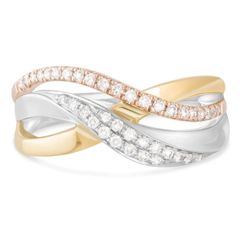 9ct Three Colour Gold 0.21ct Diamond Ring