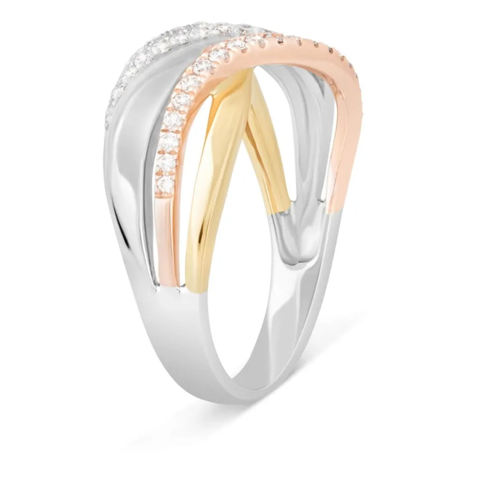9ct Three Colour Gold 0.21ct Diamond Ring