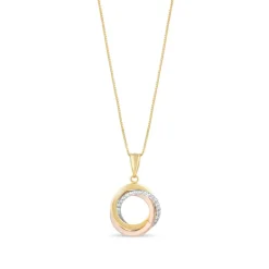 9ct Three Colour Gold Cubic Zirconia Open Knot Pendant (Chain Included)