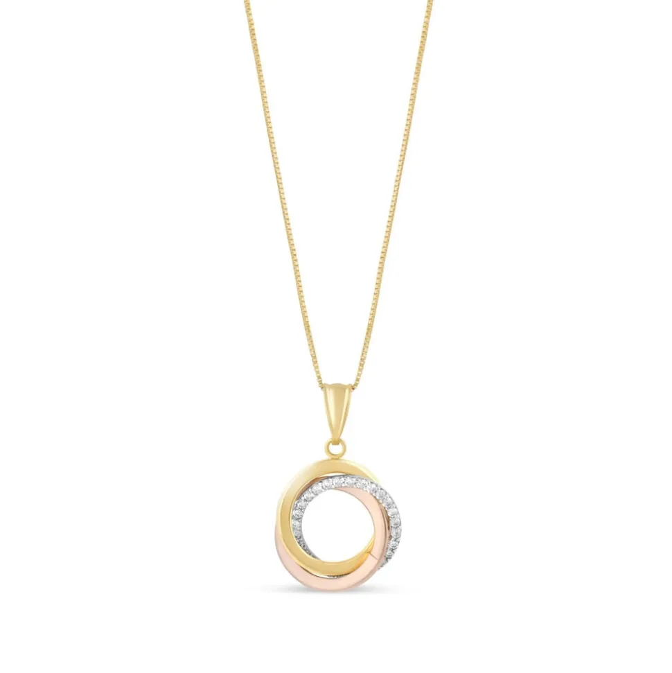 9ct Three Colour Gold Cubic Zirconia Open Knot Pendant (Chain Included)