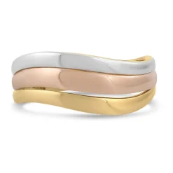 9ct Three Colour Gold Wave Band Dress Ring