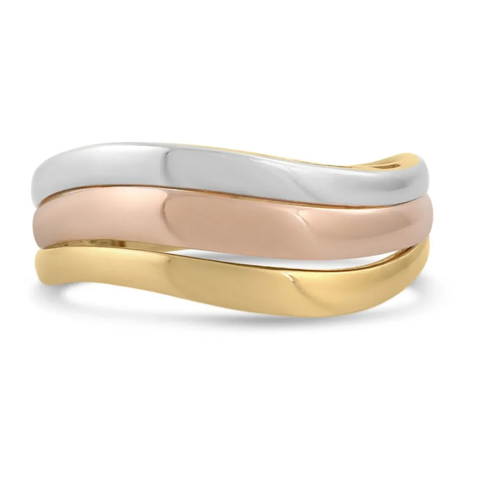 9ct Three Colour Gold Wave Band Dress Ring