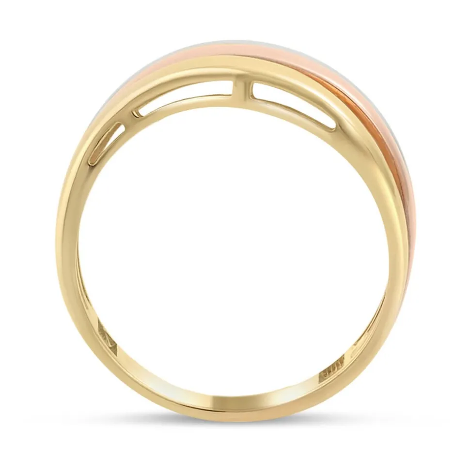 9ct Three Colour Gold Wave Band Dress Ring