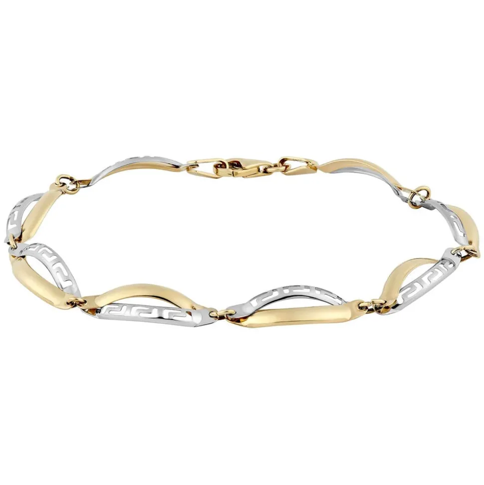 9ct two colour gold Greek Key oval link bracelet