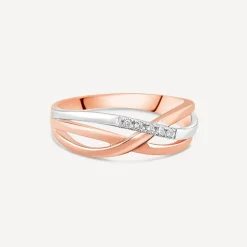 9ct White & Rose Gold 0.03ct Diamond Set 3 Strand Crossover Celebration Ring