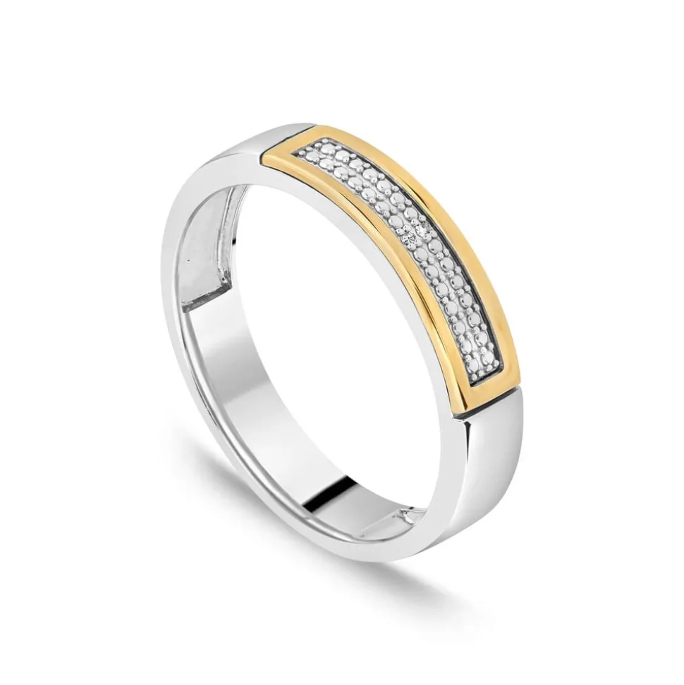 9ct White & Yellow Gold Pave Diamond Centre Band Ring