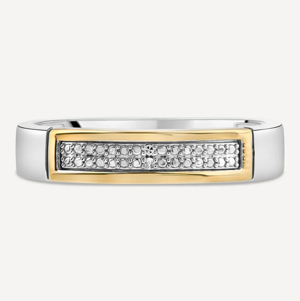 9ct White & Yellow Gold Pave Diamond Centre Band Ring