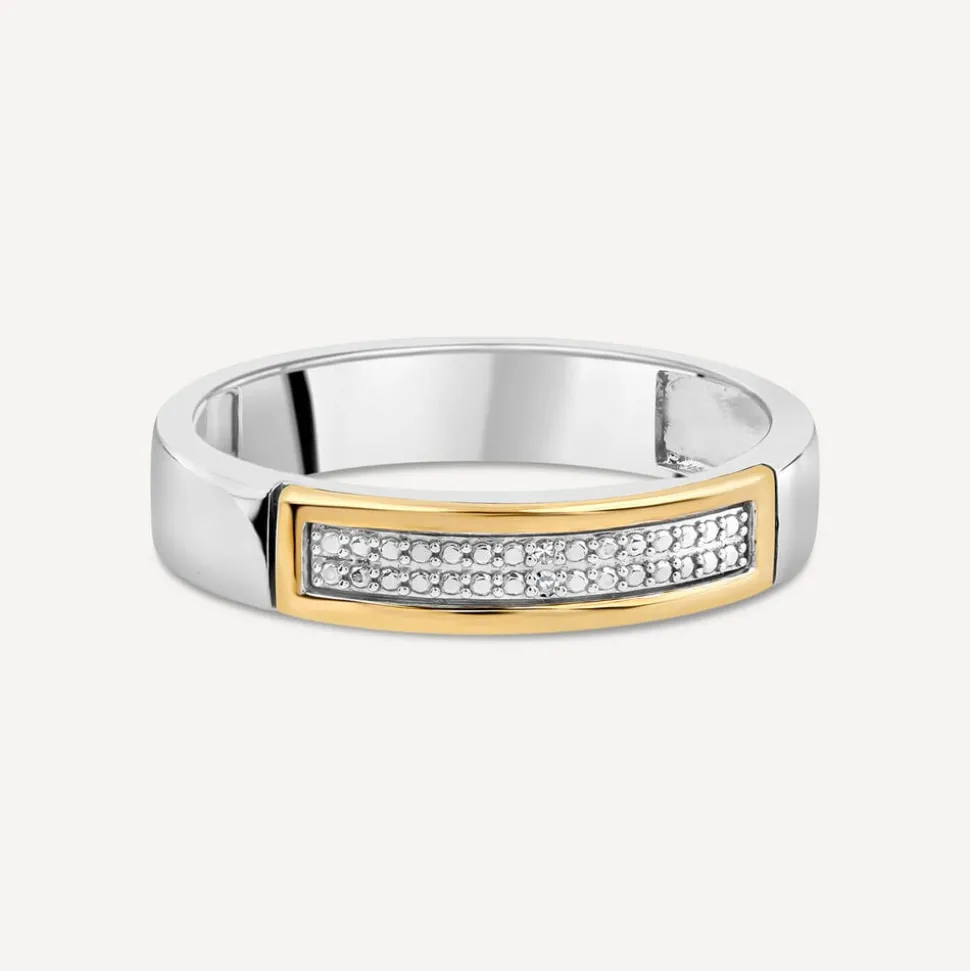 9ct White & Yellow Gold Pave Diamond Centre Band Ring