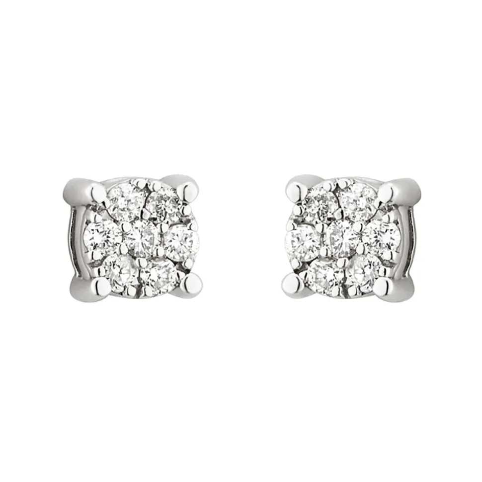 9ct white gold 0.10 carat diamond floral cluster earrings