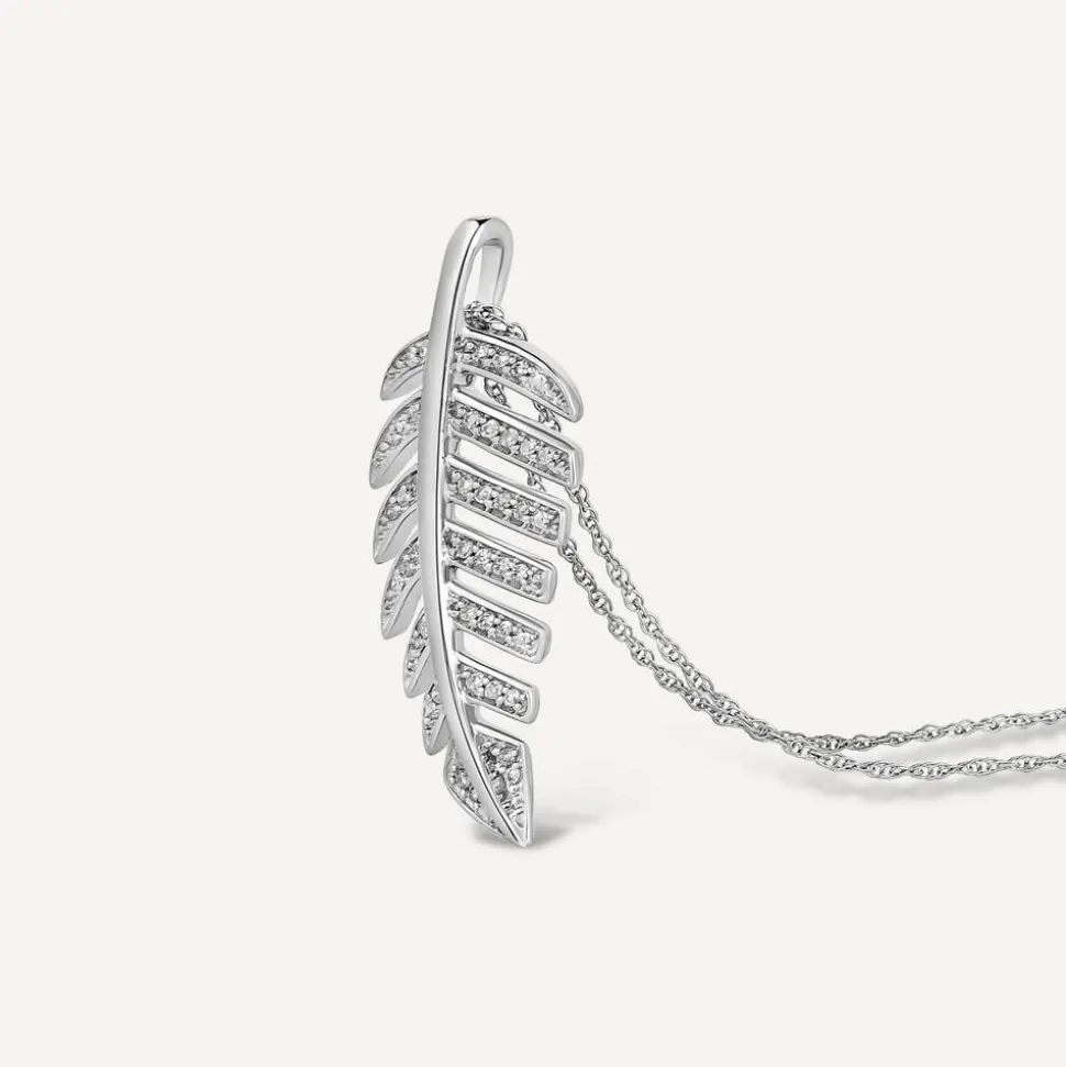 9ct White Gold 0.10 Carat Diamond Feather Pendant