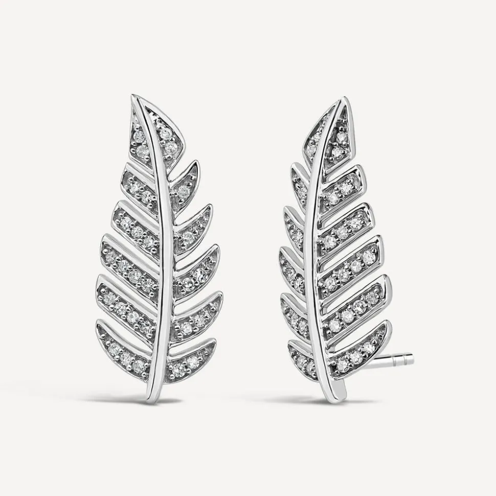 9ct White Gold 0.15 Carat Diamond Feather Studs