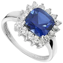 9ct White Gold Cushion Created Sapphire Cubic Zirconia Ring
