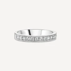 18ct White Gold 0.33 Diamond Set Milgrain Edge Wedding Ring