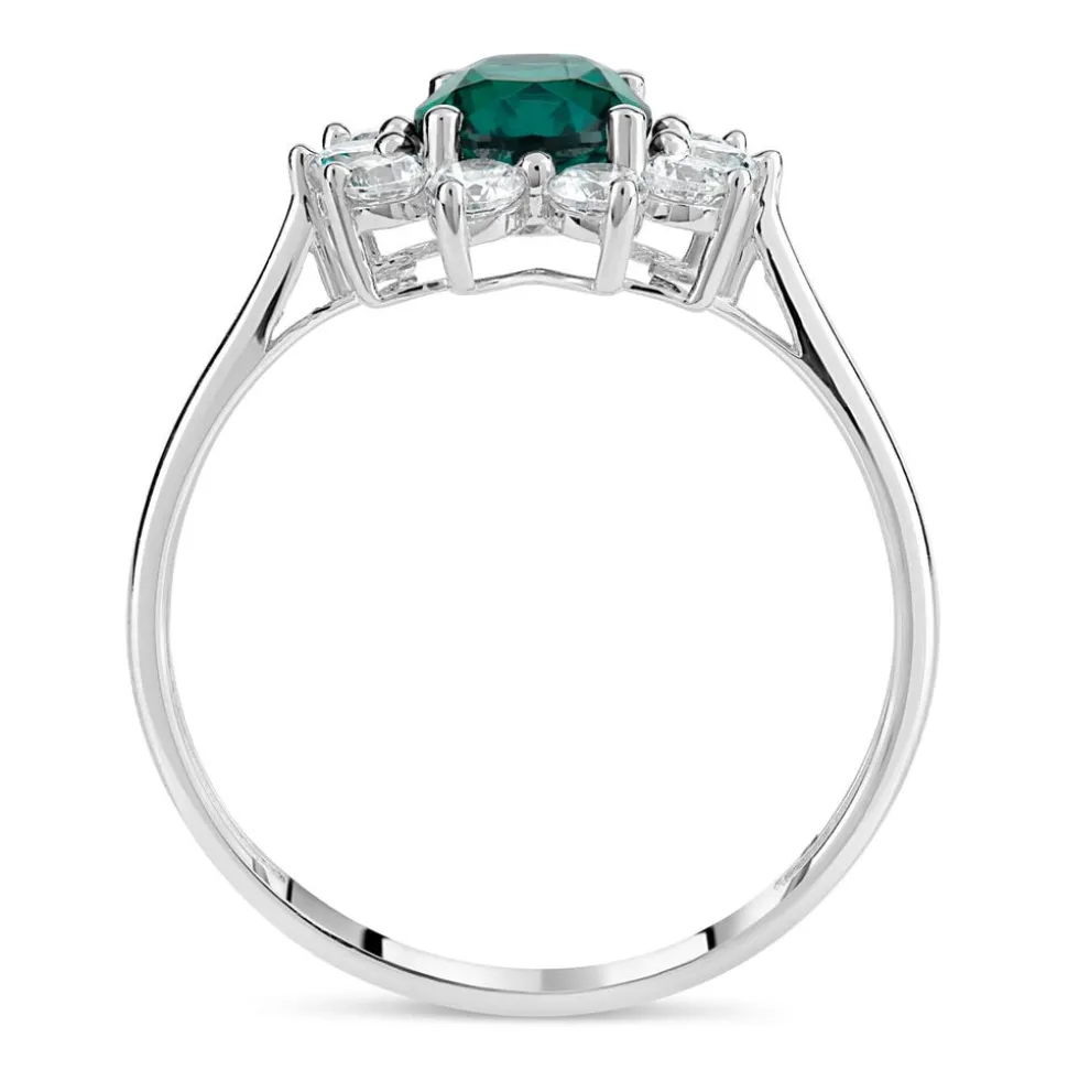 9ct White Gold & Created Emerald Ring