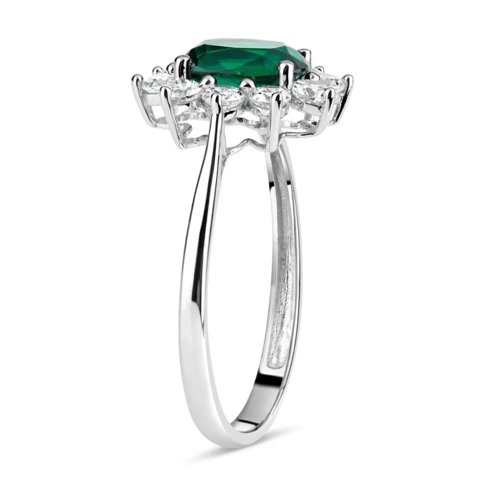 9ct White Gold & Created Emerald Ring