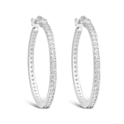 9ct White Gold & Cubic Zirconia Medium Hoop Earrings