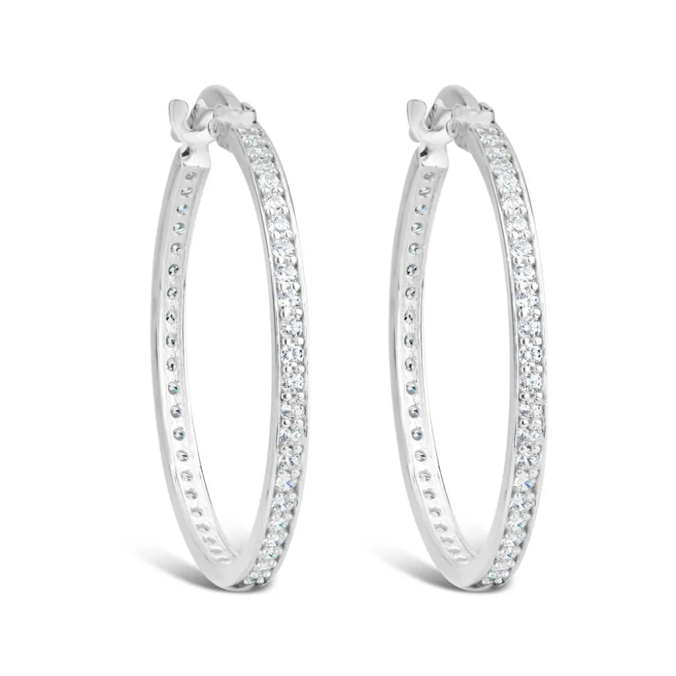 9ct White Gold & Cubic Zirconia Medium Hoop Earrings