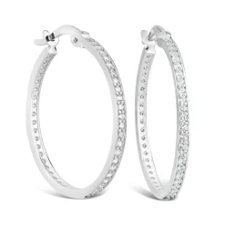 9ct White Gold & Cubic Zirconia Medium Hoop Earrings