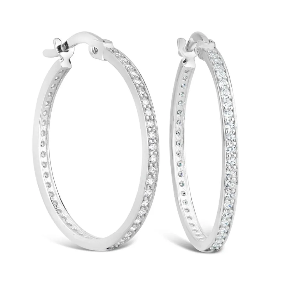 9ct White Gold & Cubic Zirconia Medium Hoop Earrings
