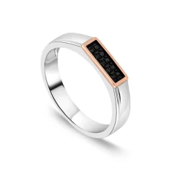 9ct White Gold & Rose Gold Black Diamond Set Ring