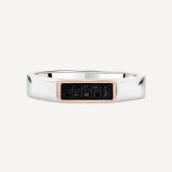 9ct White Gold & Rose Gold Black Diamond Set Ring