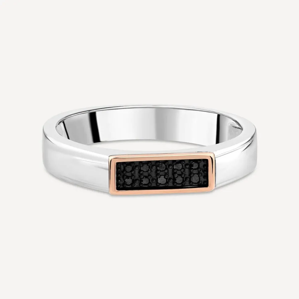 9ct White Gold & Rose Gold Black Diamond Set Ring