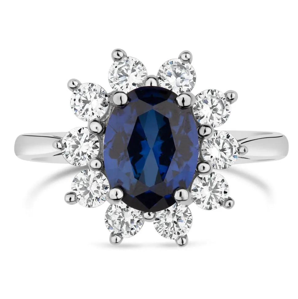 9ct White Gold and Created Sapphire Ring