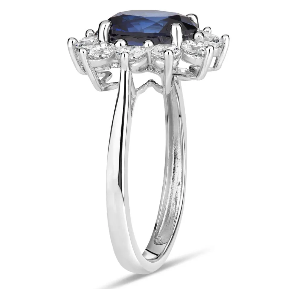 9ct White Gold and Created Sapphire Ring