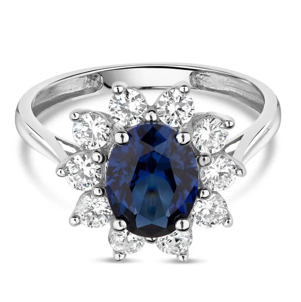 9ct White Gold and Created Sapphire Ring