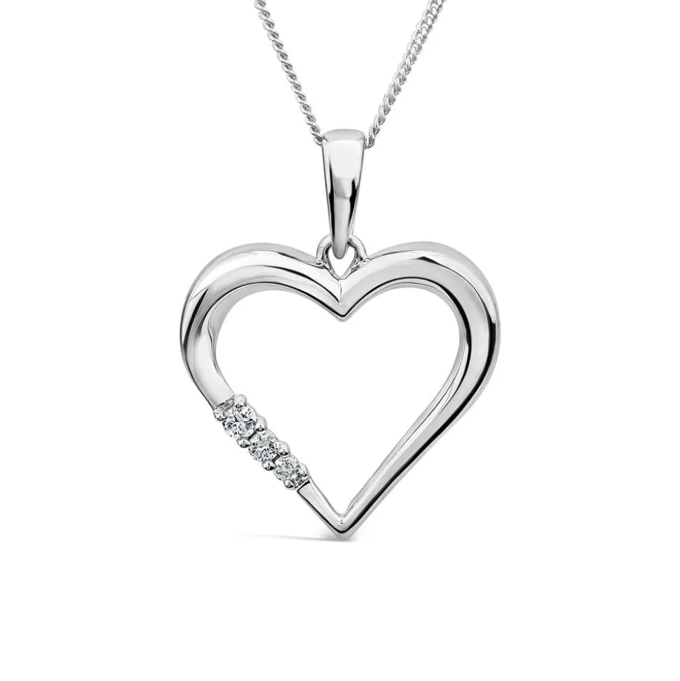 9ct White Gold and Diamond Heart Pendant