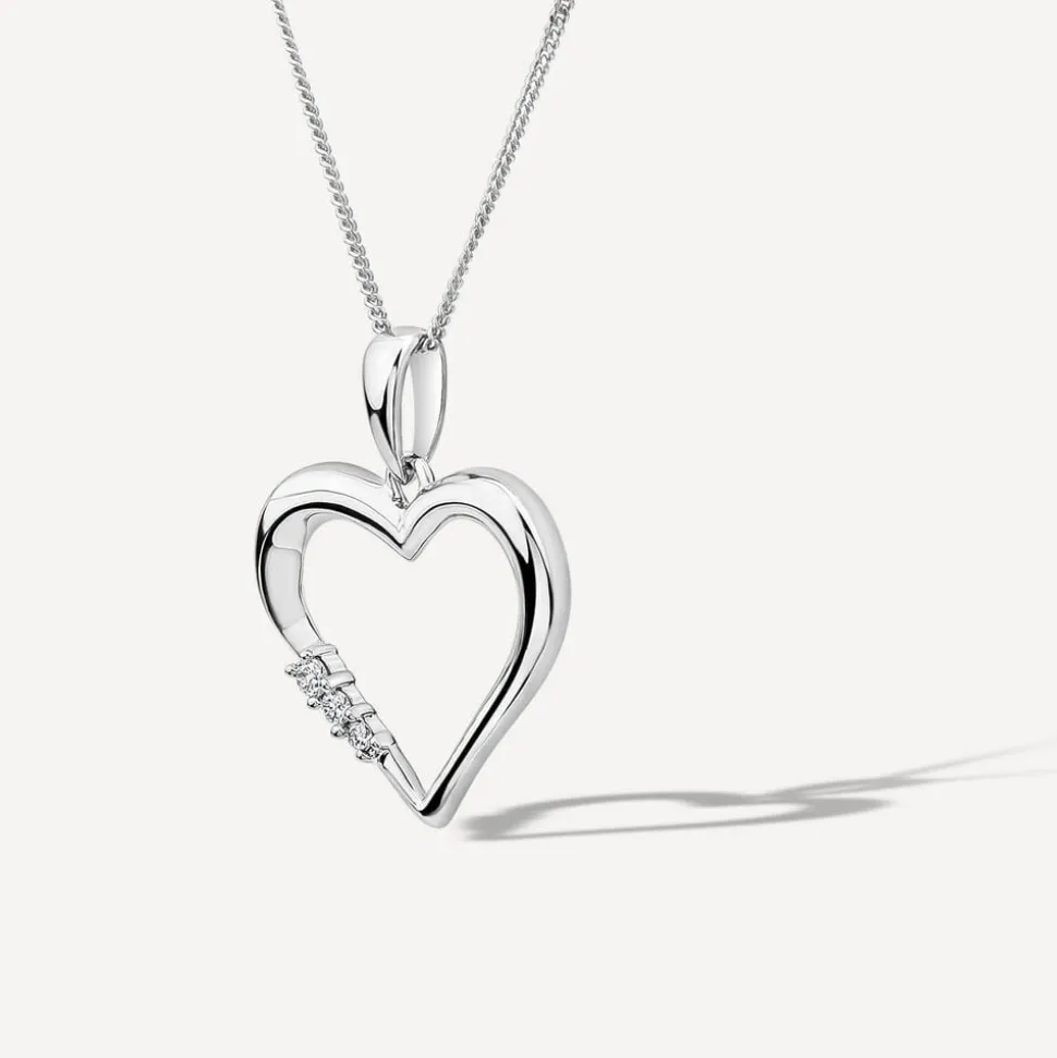 9ct White Gold and Diamond Heart Pendant