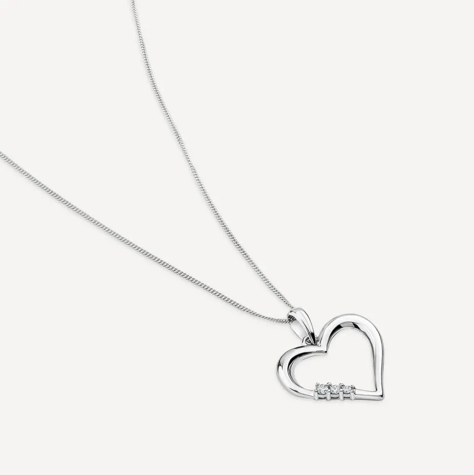 9ct White Gold and Diamond Heart Pendant