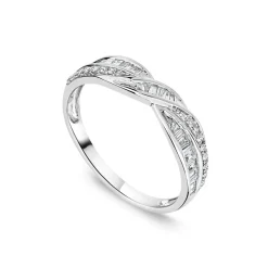 9ct White Gold Baguette & Round Crossover 0.33ct Diamond Ring