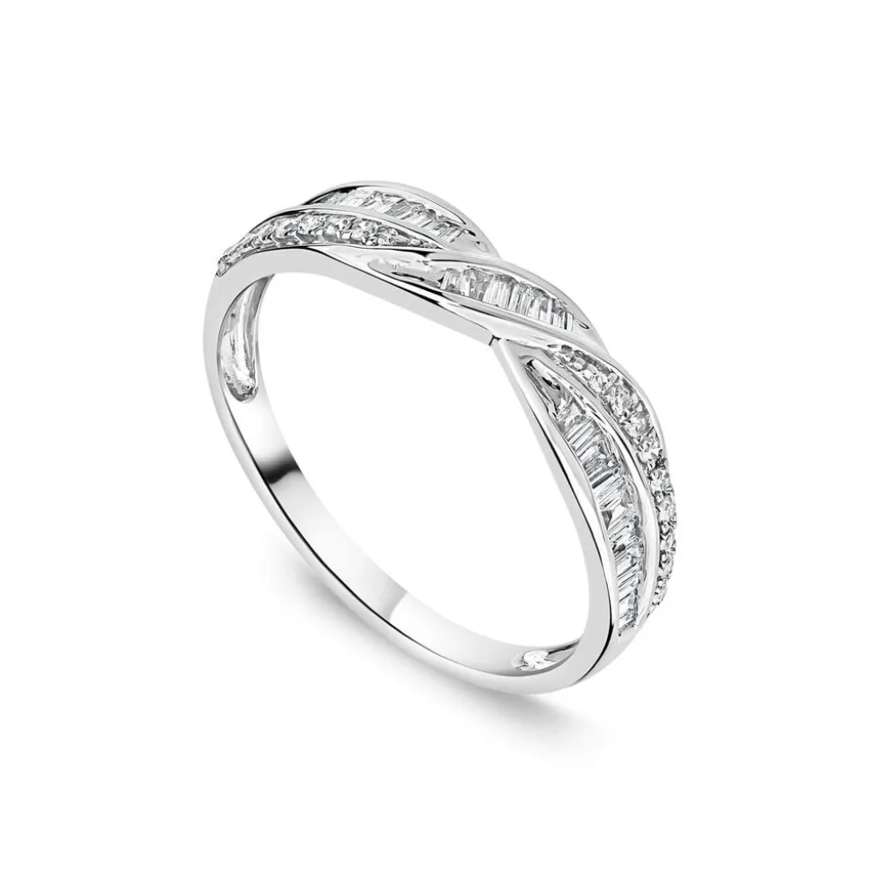 9ct White Gold Baguette & Round Crossover 0.33ct Diamond Ring