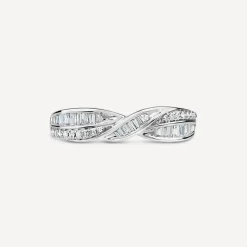 9ct White Gold Baguette & Round Crossover 0.33ct Diamond Ring
