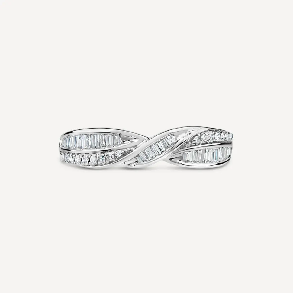 9ct White Gold Baguette & Round Crossover 0.33ct Diamond Ring