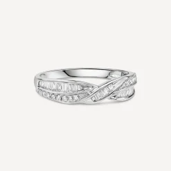 9ct White Gold Baguette & Round Crossover 0.33ct Diamond Ring