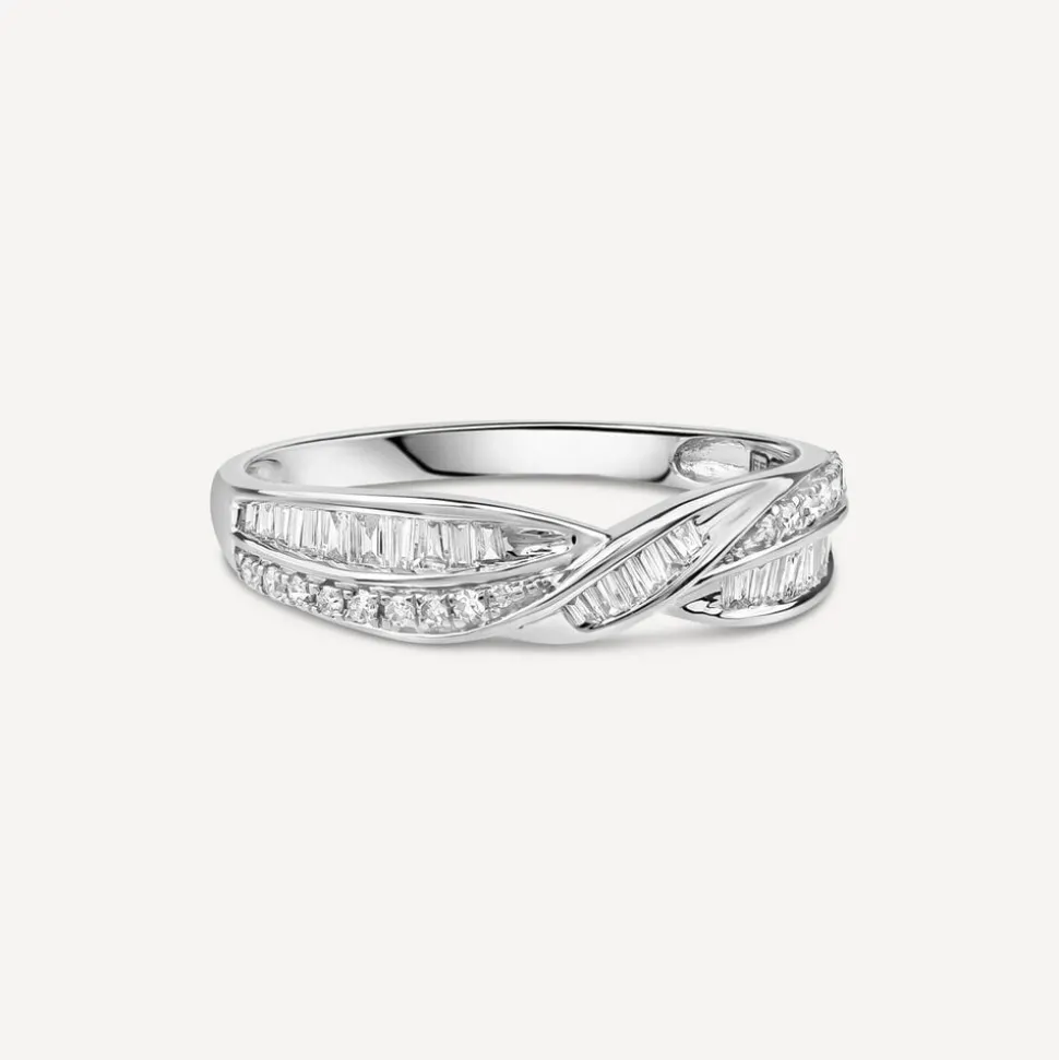 9ct White Gold Baguette & Round Crossover 0.33ct Diamond Ring