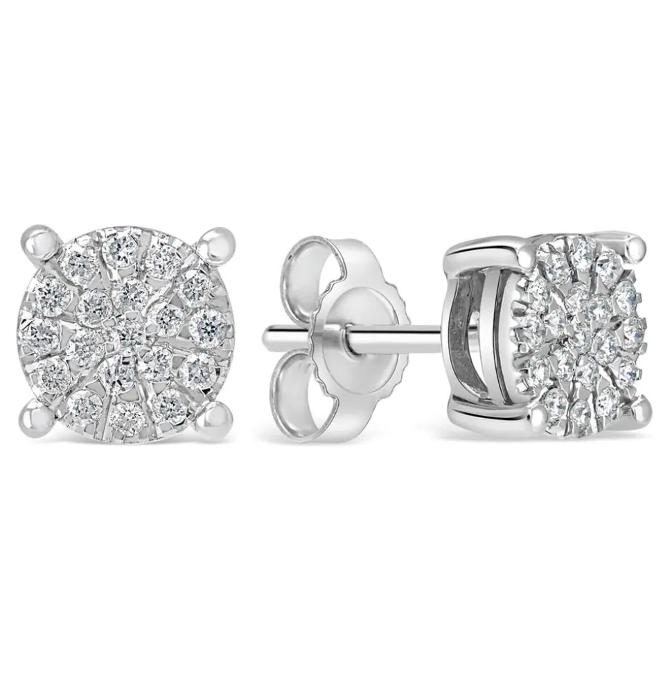 9ct White Gold Cluster Stone Stud .16ct